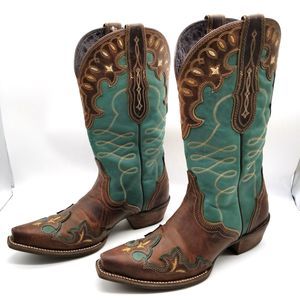 Ariat Women Zealous Western Boots Size 8.5 Brown Green Leather Tall